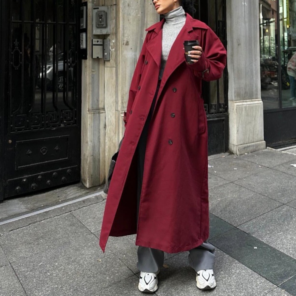 Vintage London Fog Burgundy Double Breasted Belted Full Length Trench Coat
